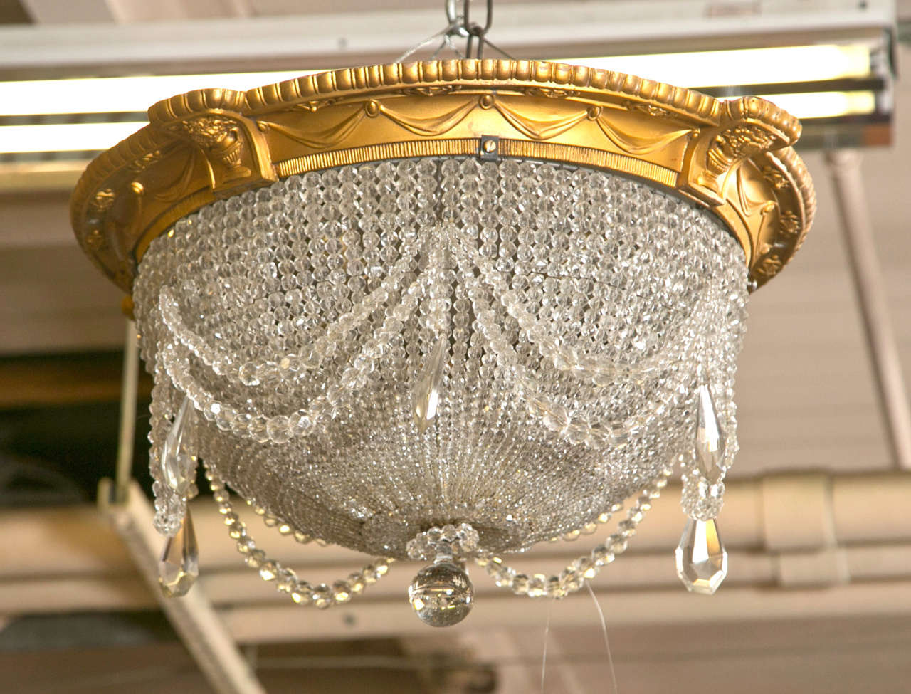 American Antique Beaded Dome Crystal Chandelier from Strand Theatre, NYC