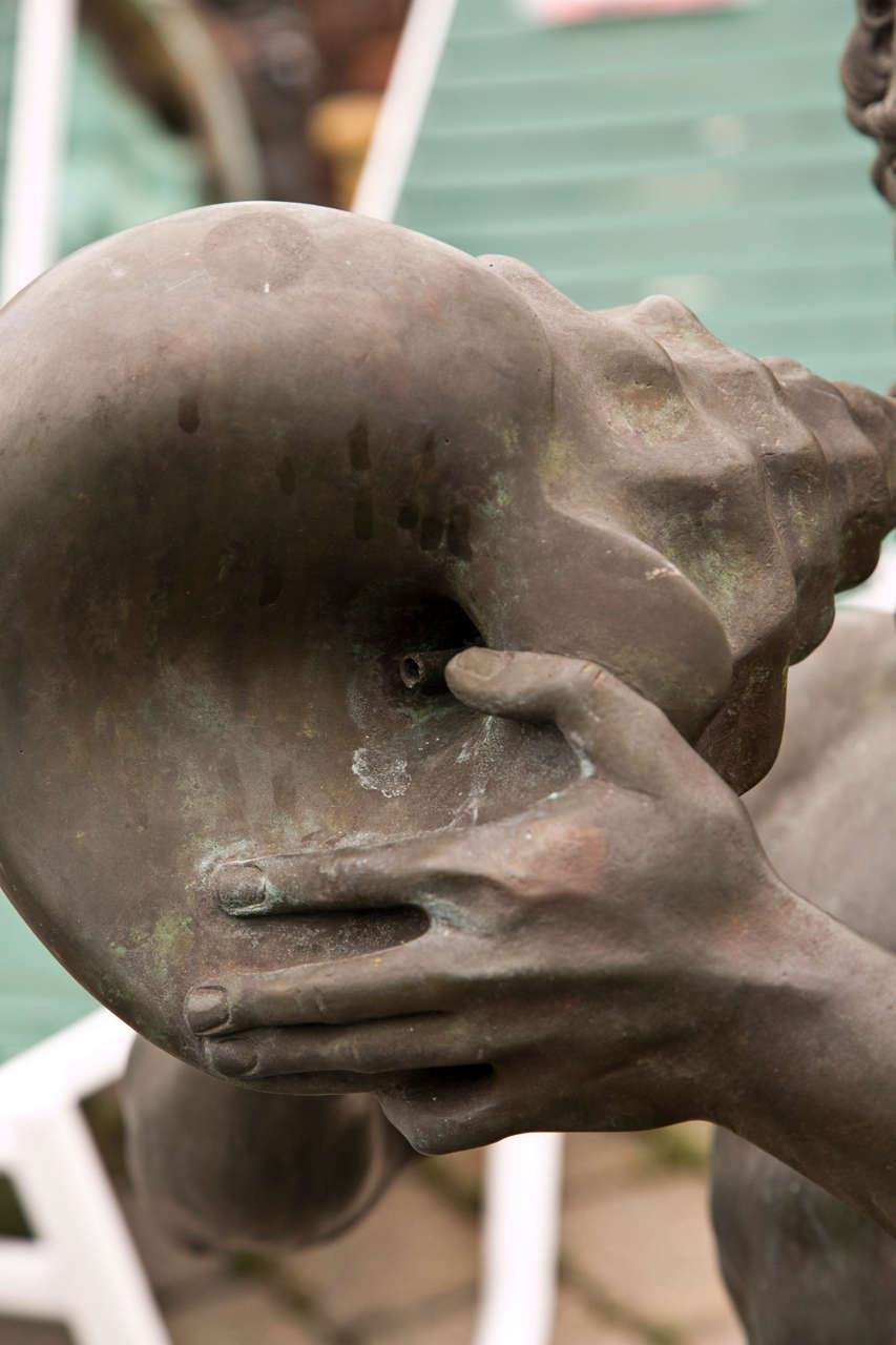 Three Antique Bronze Fountain Kneeling Mermen Art Sculptures In Excellent Condition In Stamford, CT
