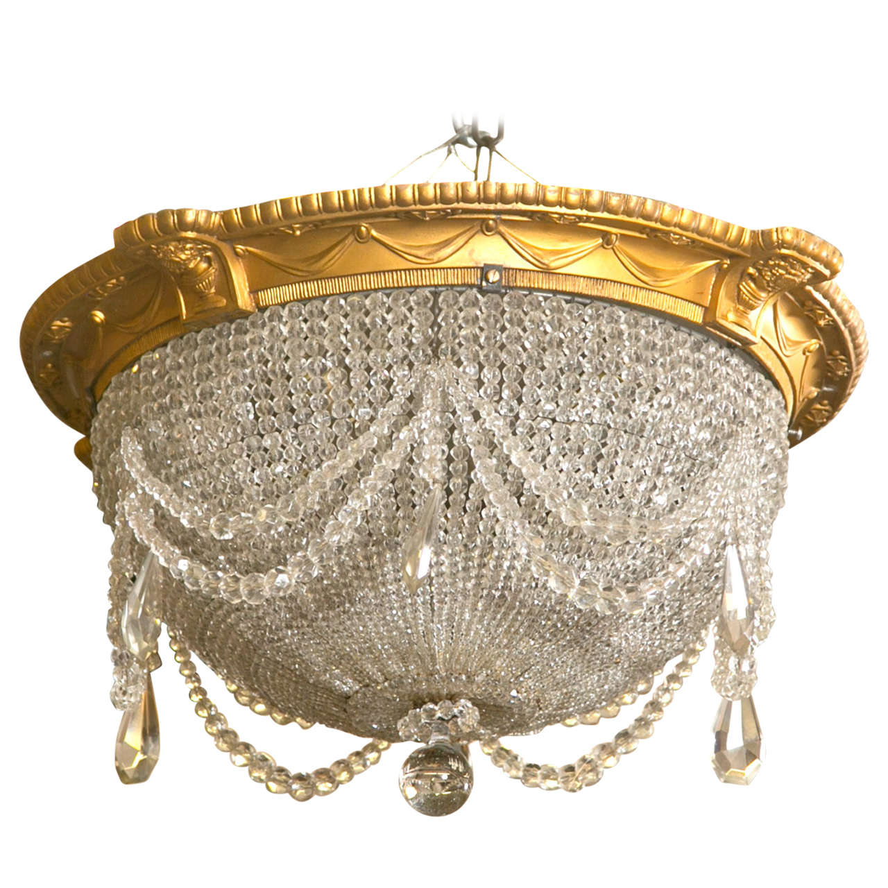 Antique Beaded Dome Crystal Chandelier from Strand Theatre, NYC at