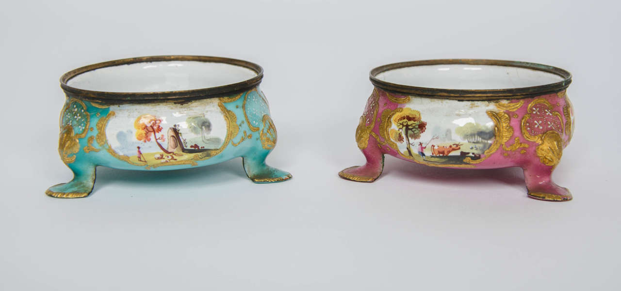 Rococo Pair of Bilston Enamel Salts