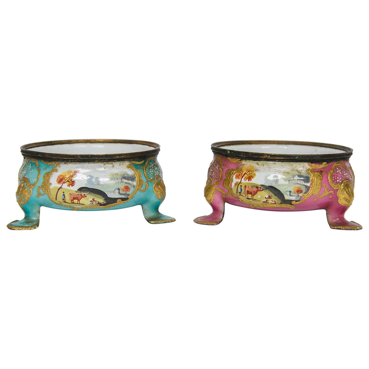 Pair of Bilston Enamel Salts