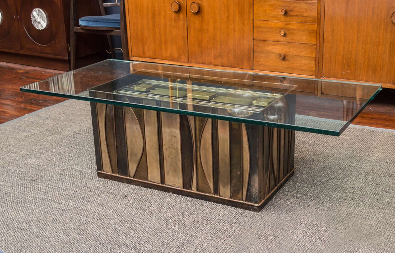 Rare C. Jere coffee table in a Brutalist style but tastefully executed, signed and dated.