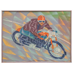 Vintage H. Wilson Smith Motorcyclist Painting