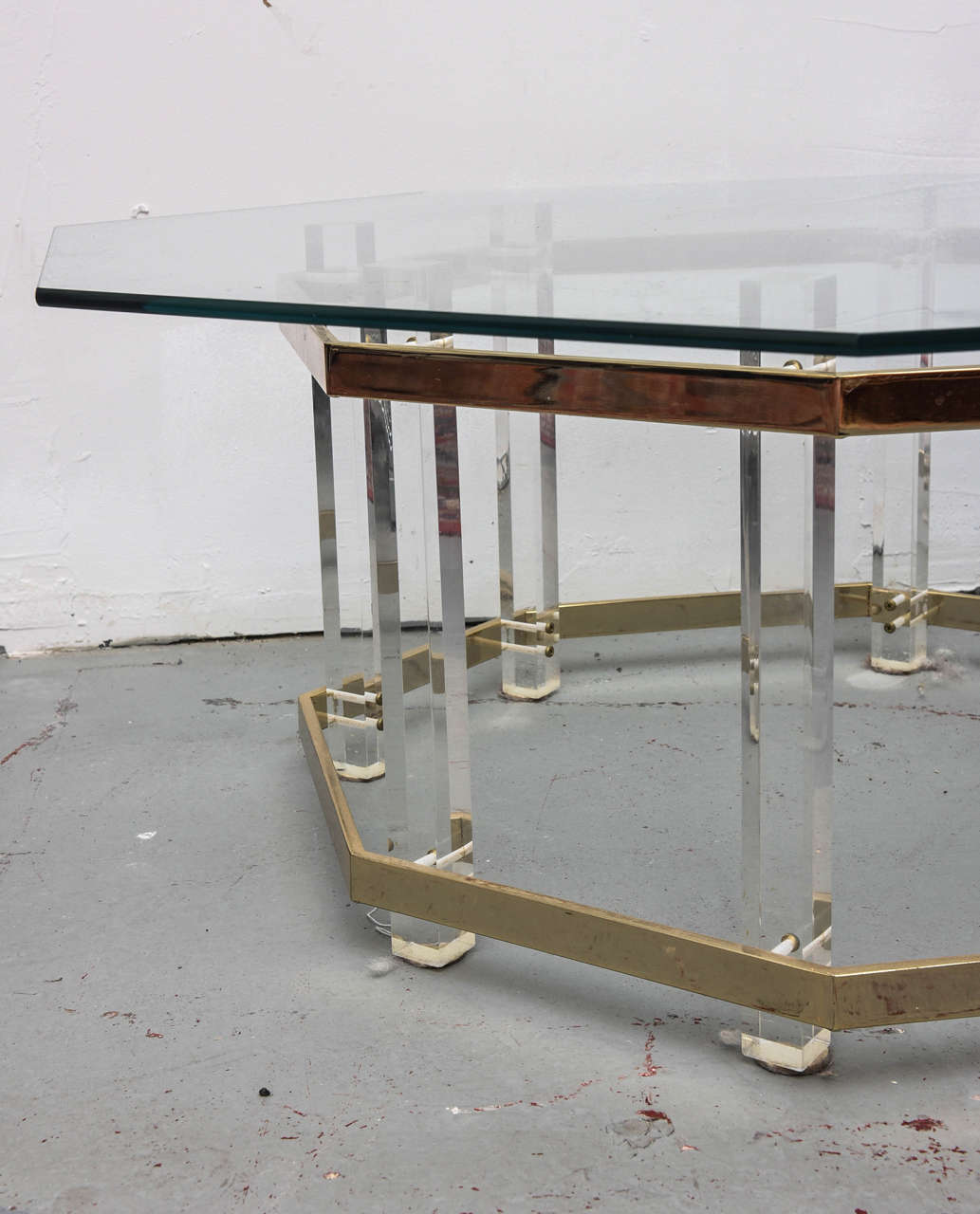 Mid-Century Modern Large Lucite, Brass and Glass Hollis Jones Coffee Table, 1960s USA