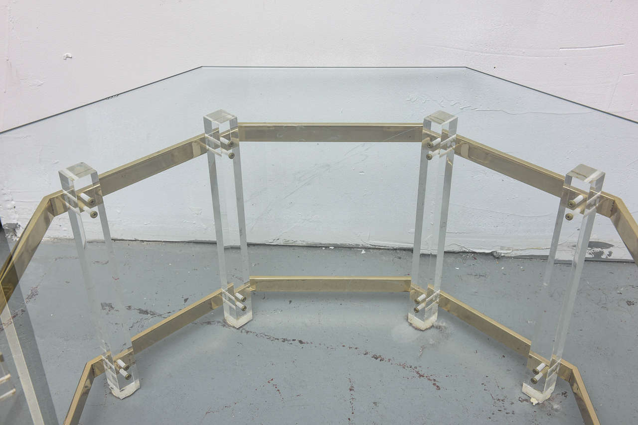 Large Lucite, Brass and Glass Hollis Jones Coffee Table, 1960s USA In Excellent Condition In Miami, FL