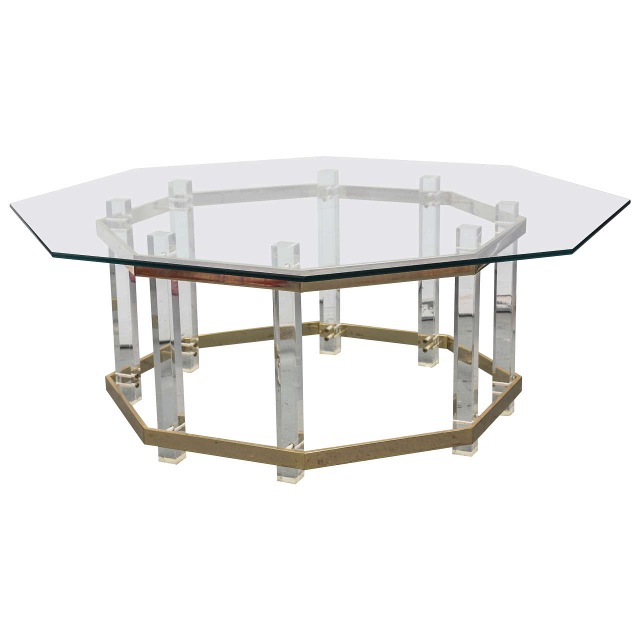 Large Lucite, Brass and Glass Hollis Jones Coffee Table, 1960s USA