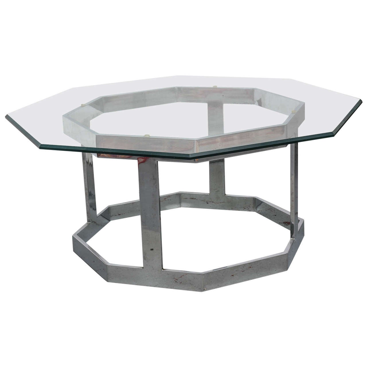 Small Octagonal Milo Baughman Chrome and Glass Coffee Table, 1960s USA