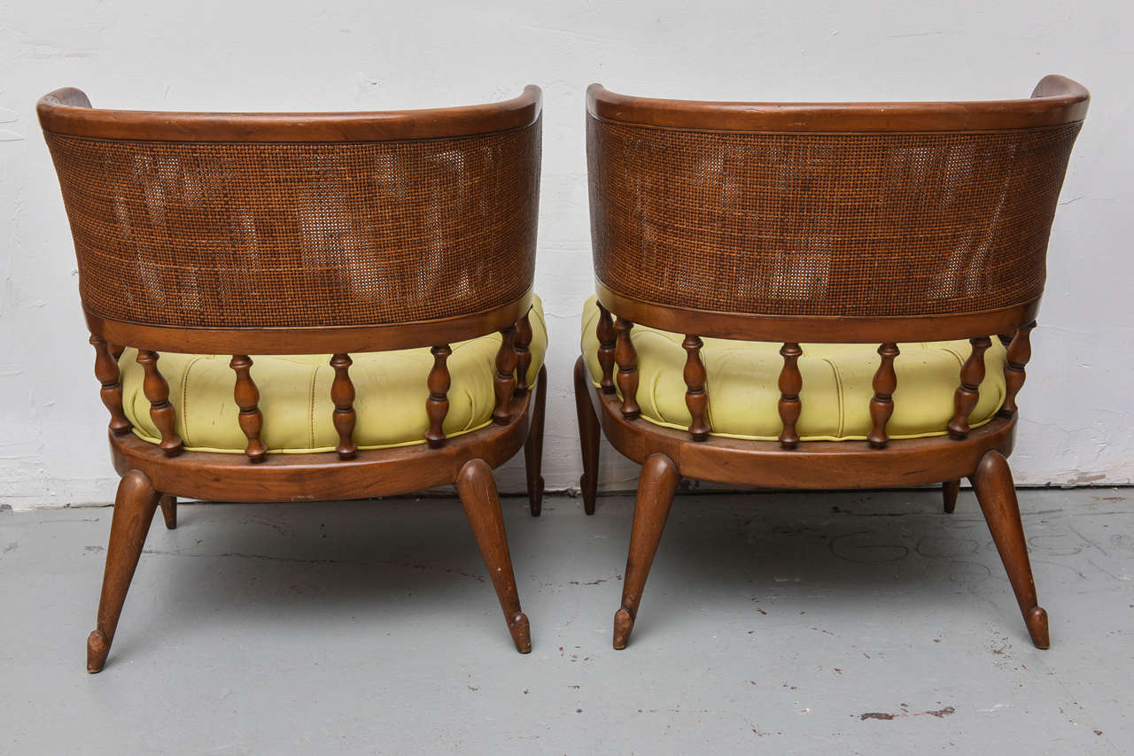 Pair of Gorgeous MCM Caned Back Barrel Chairs, 1950s In Excellent Condition In Miami, FL