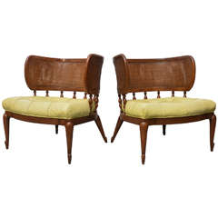 Retro Pair of Gorgeous MCM Caned Back Barrel Chairs, 1950s