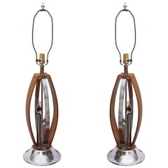 Splendide lampade da tavolo MCM in Wood e cromo dalla Danimarca, 1959