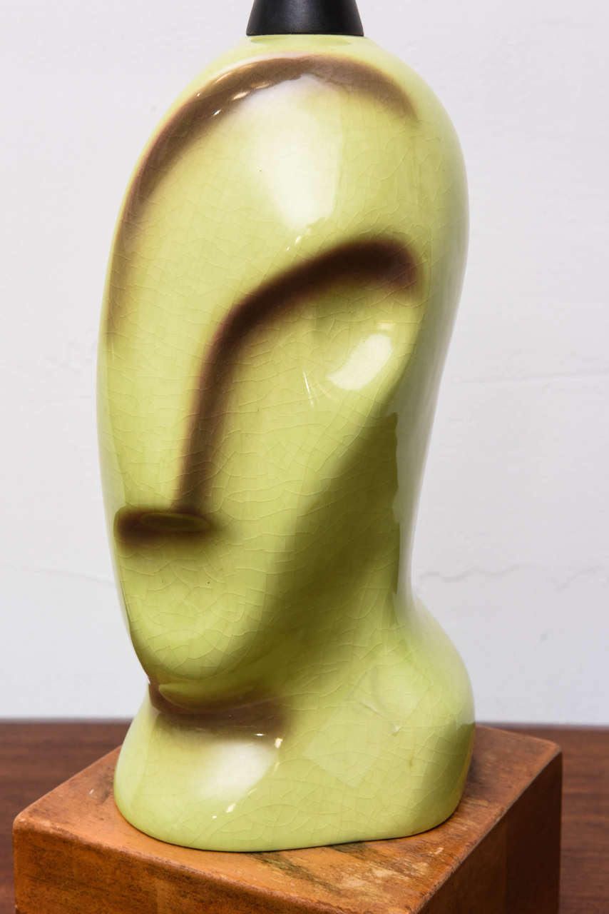 Pair of Ceramic Heifetz Lamps, One Pale Green and One Pale Yellow, 1950s USA For Sale 2