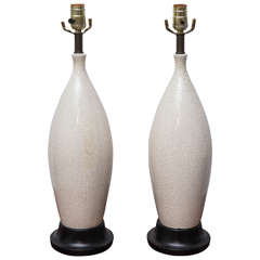 Pair of MCM Crackle Glazed Ceramic Lamps, USA 1960s 10