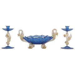 Figural Three-Piece Murano Venetian Salviati Centerpiece w/ Dolphins & Dragons