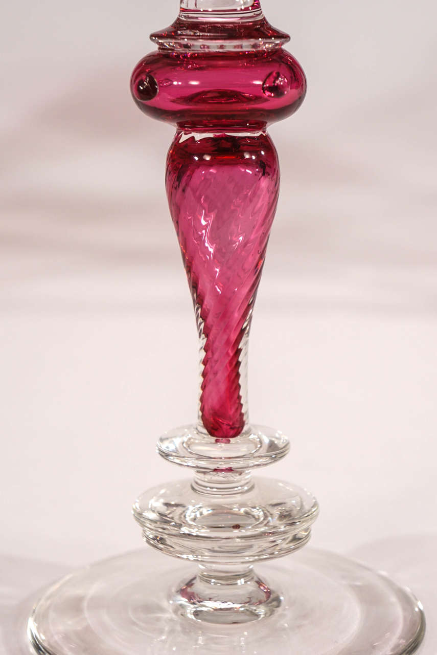 Set of 12 Venetian Handblown Tall Cranberry Water Goblets 1