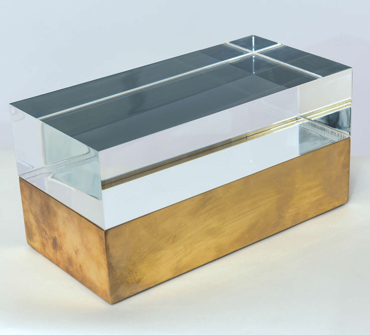 Mid-Century Modern Mies Acrylic Boxes in Vintage Brass For Sale