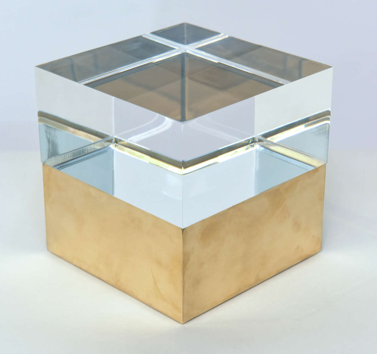 Italian Mies Acrylic Boxes in Vintage Brass For Sale
