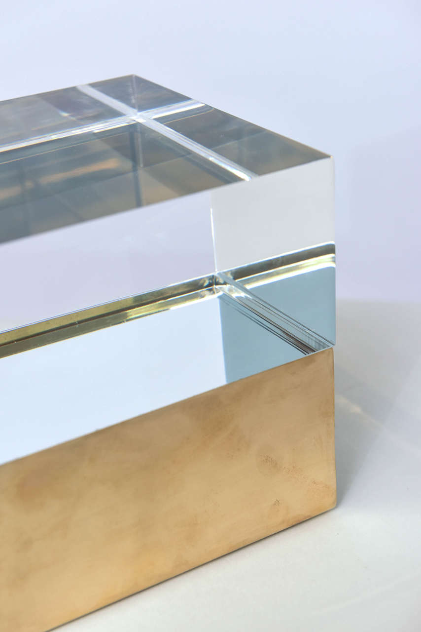 Mies Acrylic Boxes in Vintage Brass In Excellent Condition For Sale In New York, NY