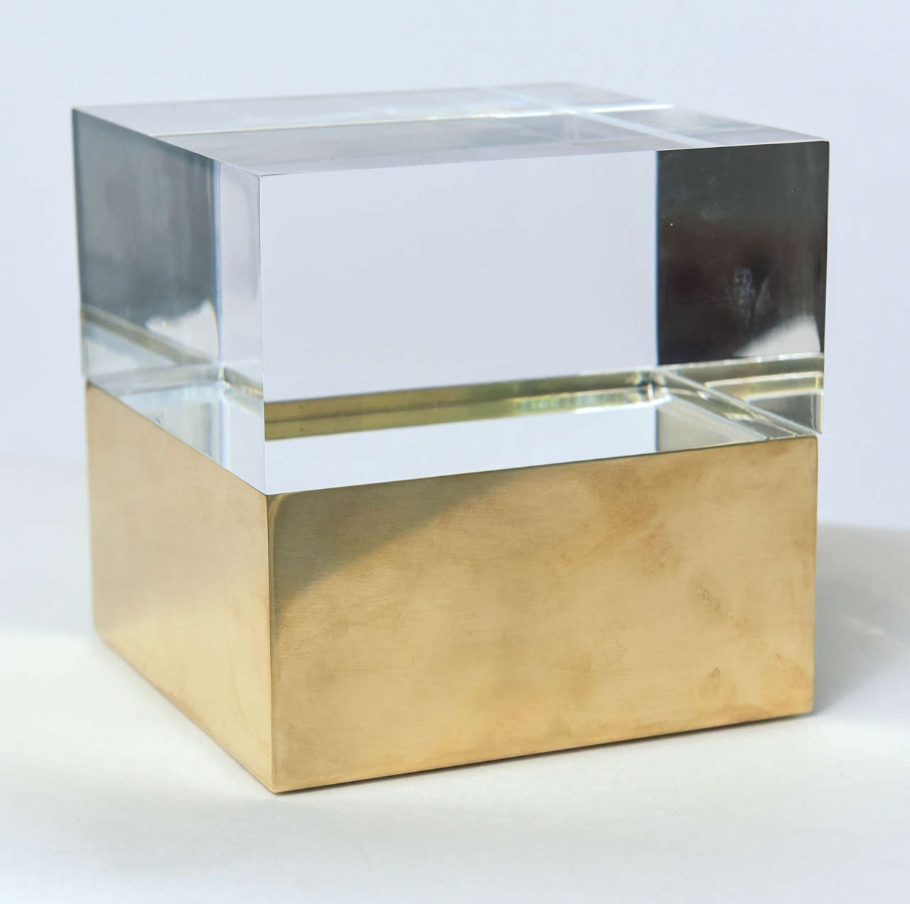 Contemporary Mies Acrylic Boxes in Vintage Brass For Sale
