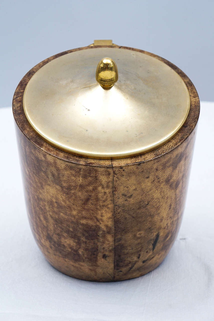 Italian Goatskin Ice Bucket by Aldo Tura In Excellent Condition In Canaan, CT