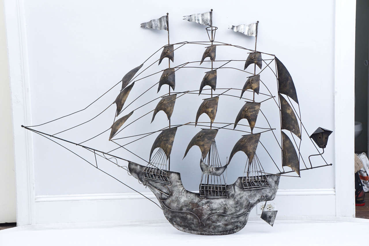 A great piece for that nautical theme room.
This a a large old ship with great detail. I believe it is made by C. Jere yet there is no markings that I could find.