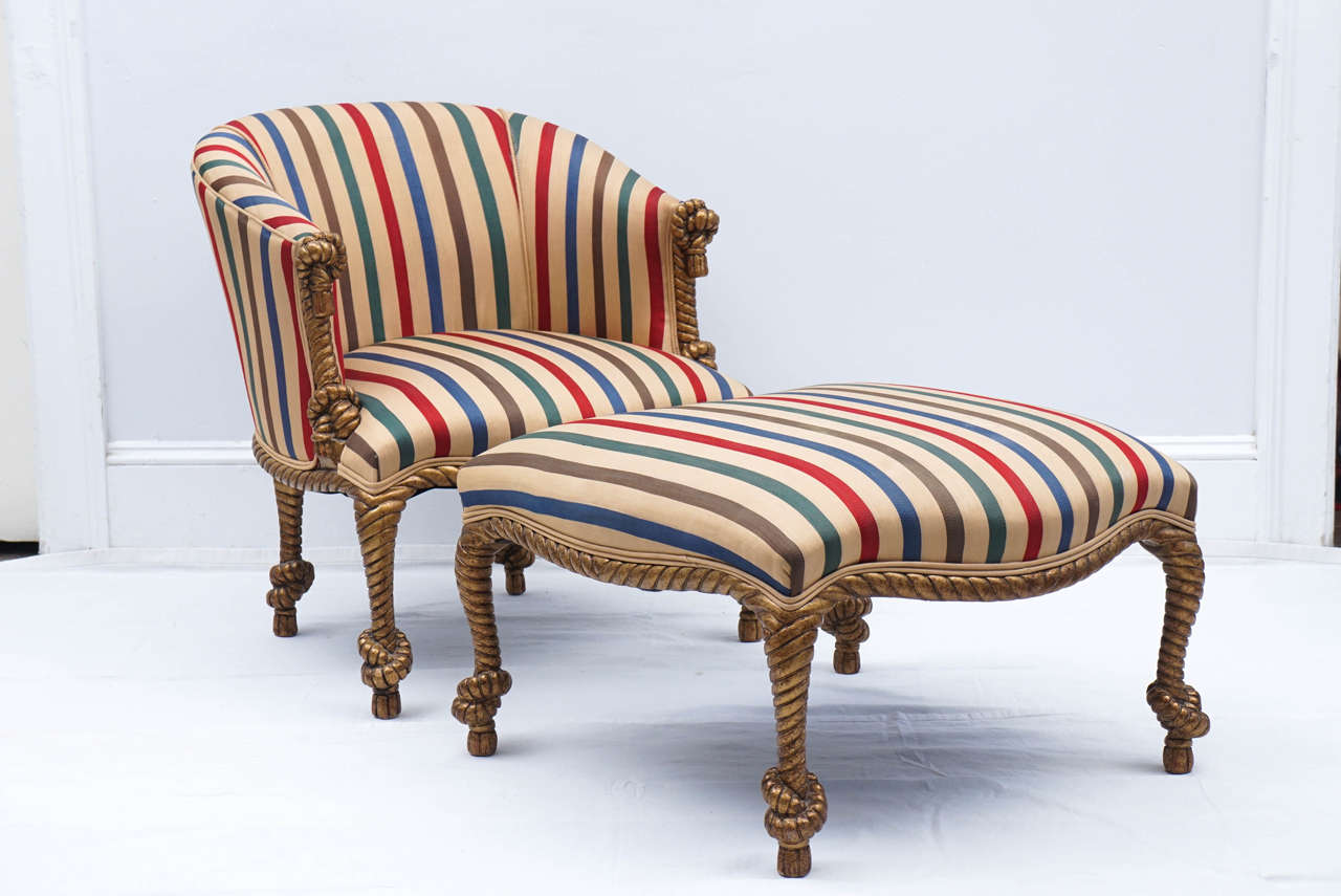 Midcentury Golden Rope Chair with Matching Ottoman For Sale at 1stDibs