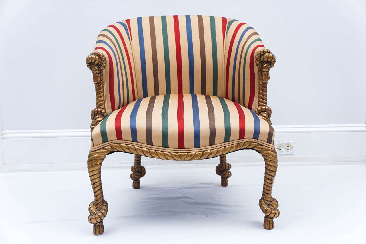 Midcentury Golden Rope Chair with Matching Ottoman For Sale at 1stDibs