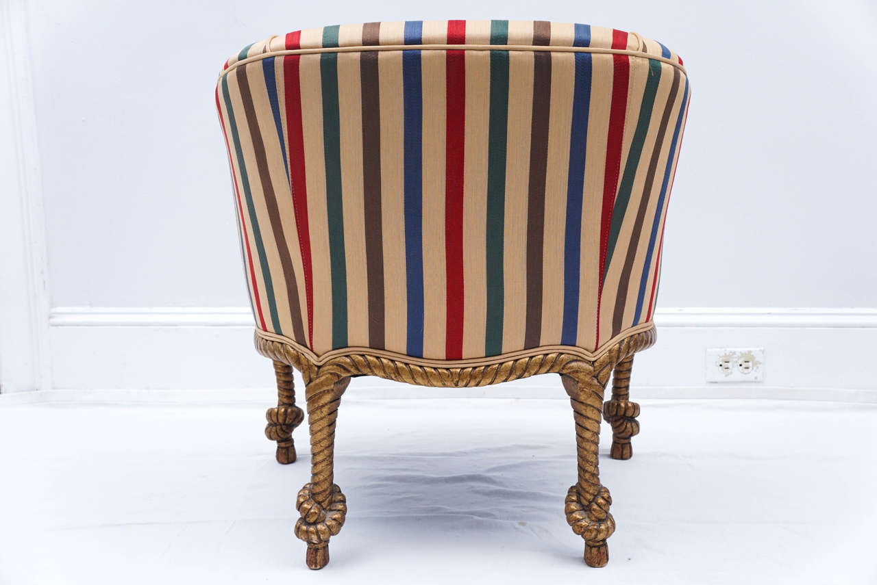 Midcentury Golden Rope Chair with Matching Ottoman For Sale at 1stDibs