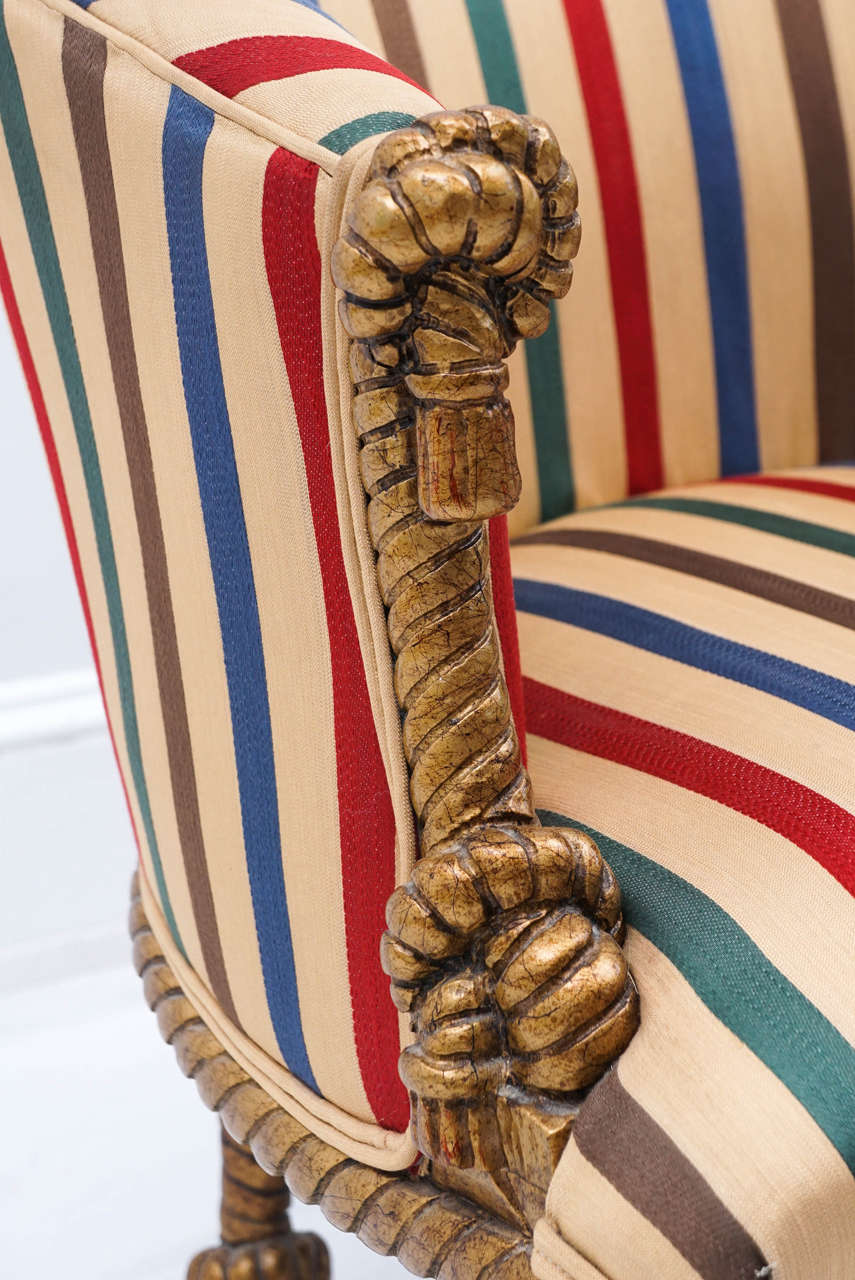 Midcentury Golden Rope Chair with Matching Ottoman For Sale at 1stDibs