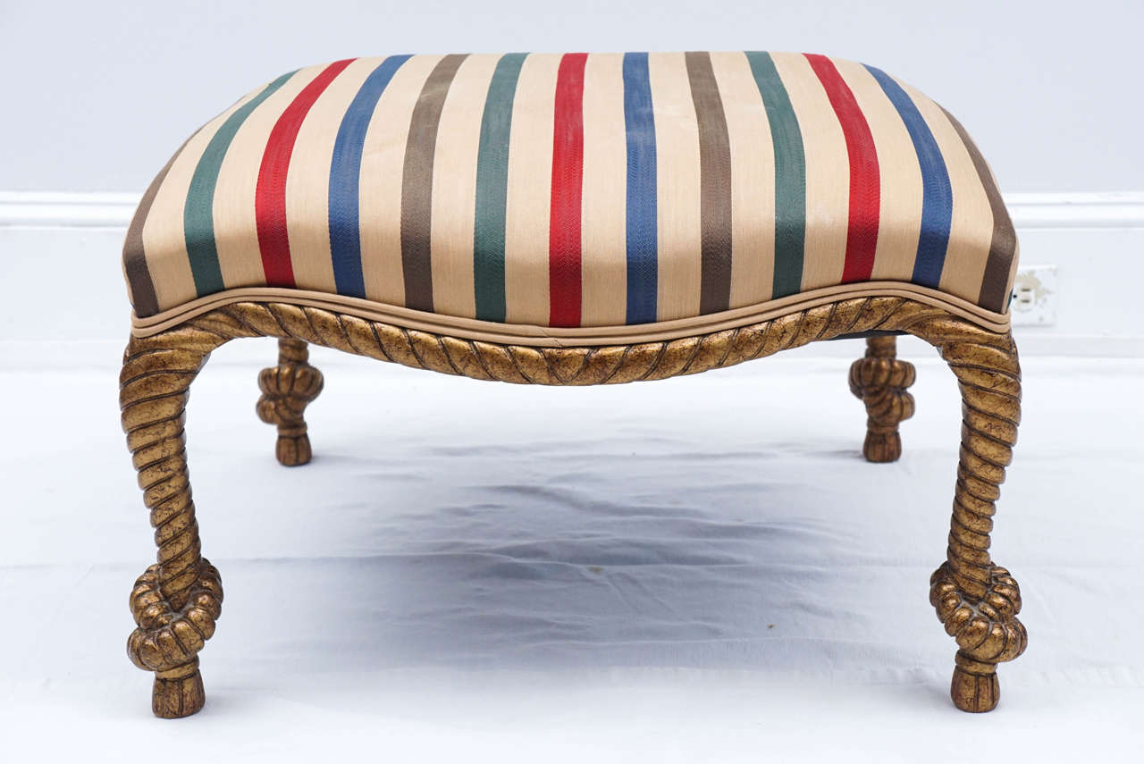 Midcentury Golden Rope Chair with Matching Ottoman For Sale at 1stDibs