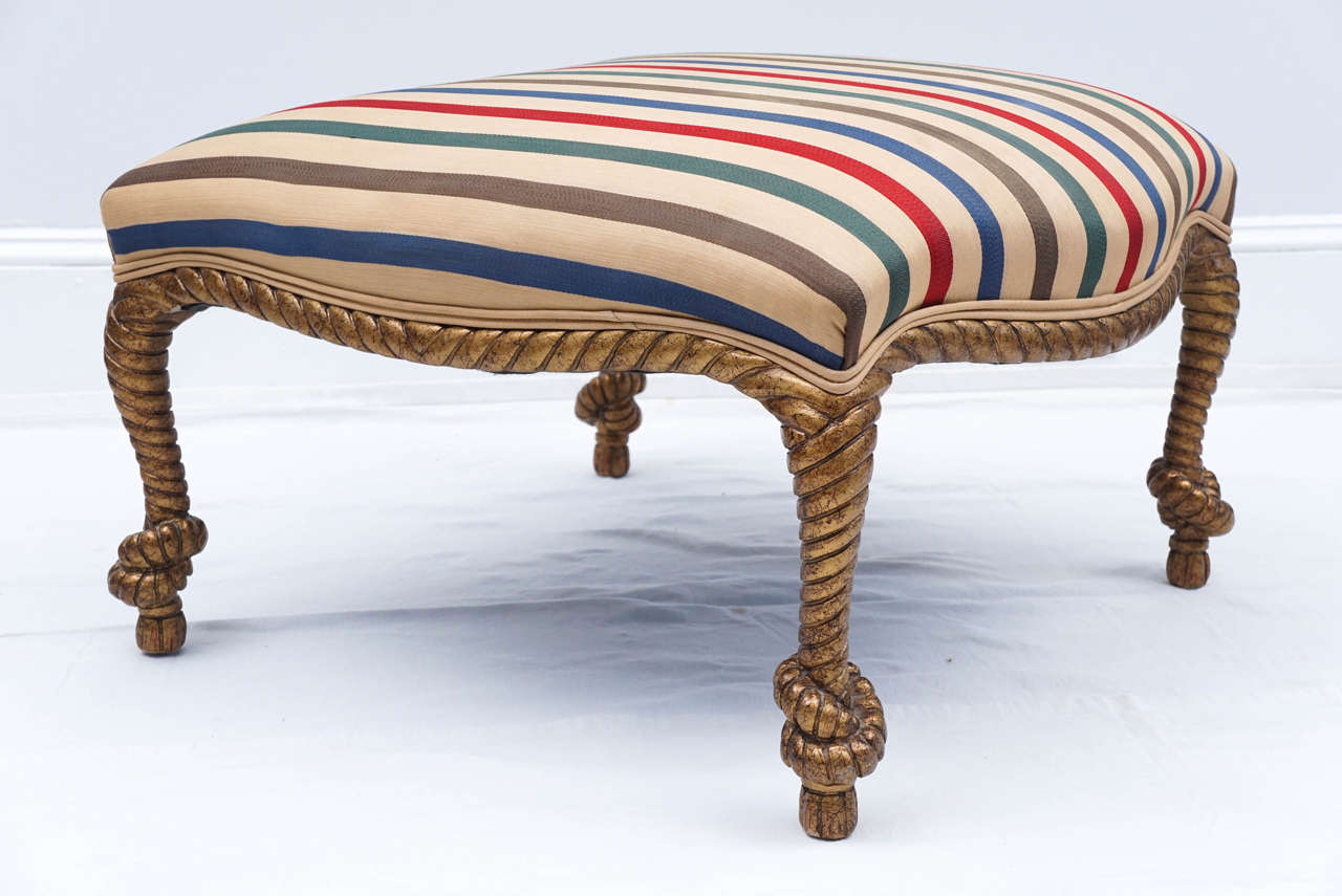 Midcentury Golden Rope Chair with Matching Ottoman For Sale at 1stDibs