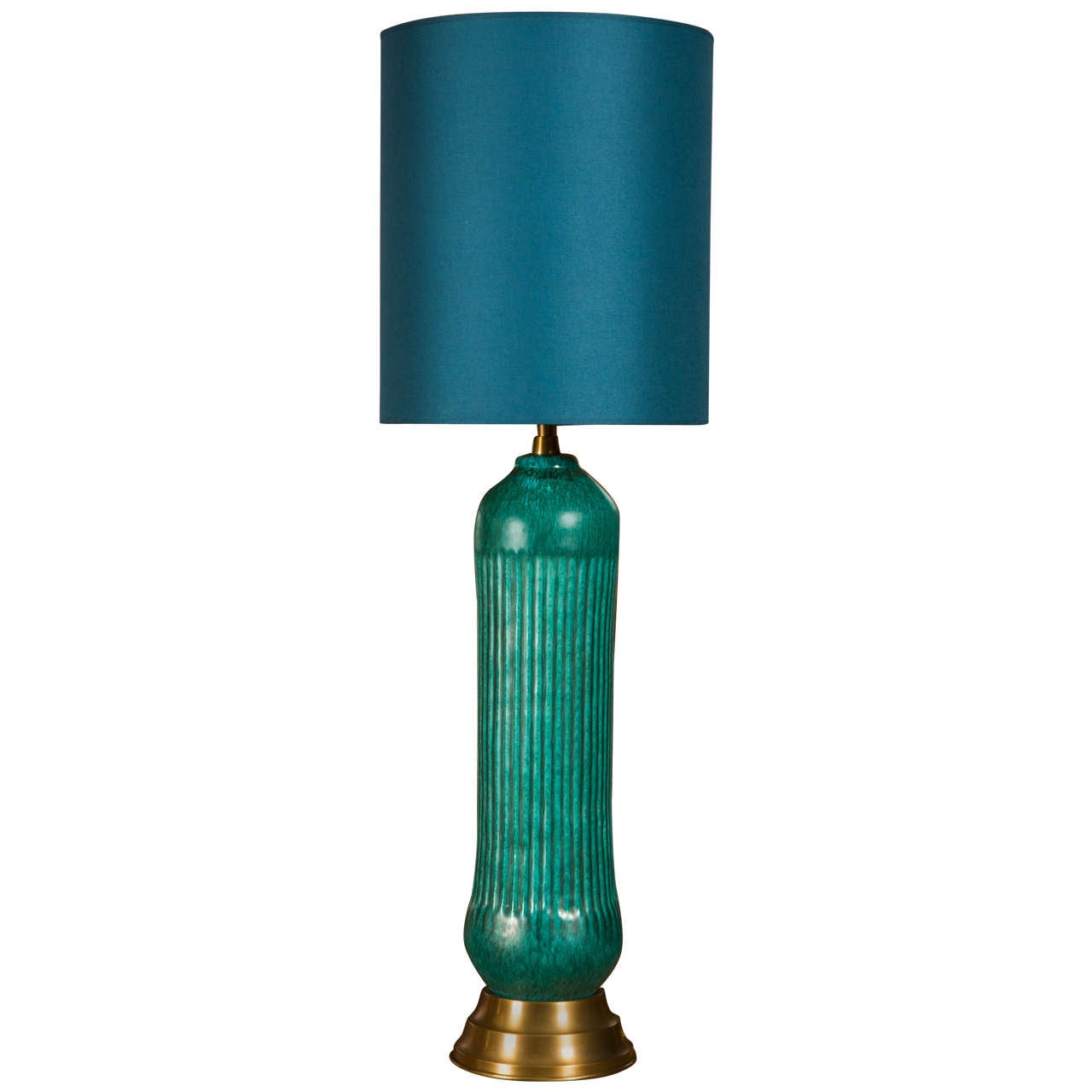 Tall Table Lamp in Turquoise Glazed Ceramic by Marcello Fantoni, Italy 1950 For Sale