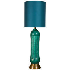 Tall Table Lamp in Turquoise Glazed Ceramic by Marcello Fantoni, Italy 1950