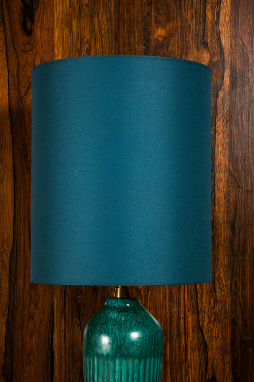 Tall Table Lamp in Turquoise Glazed Ceramic by Marcello Fantoni, Italy 1950 In Excellent Condition For Sale In Paris, FR
