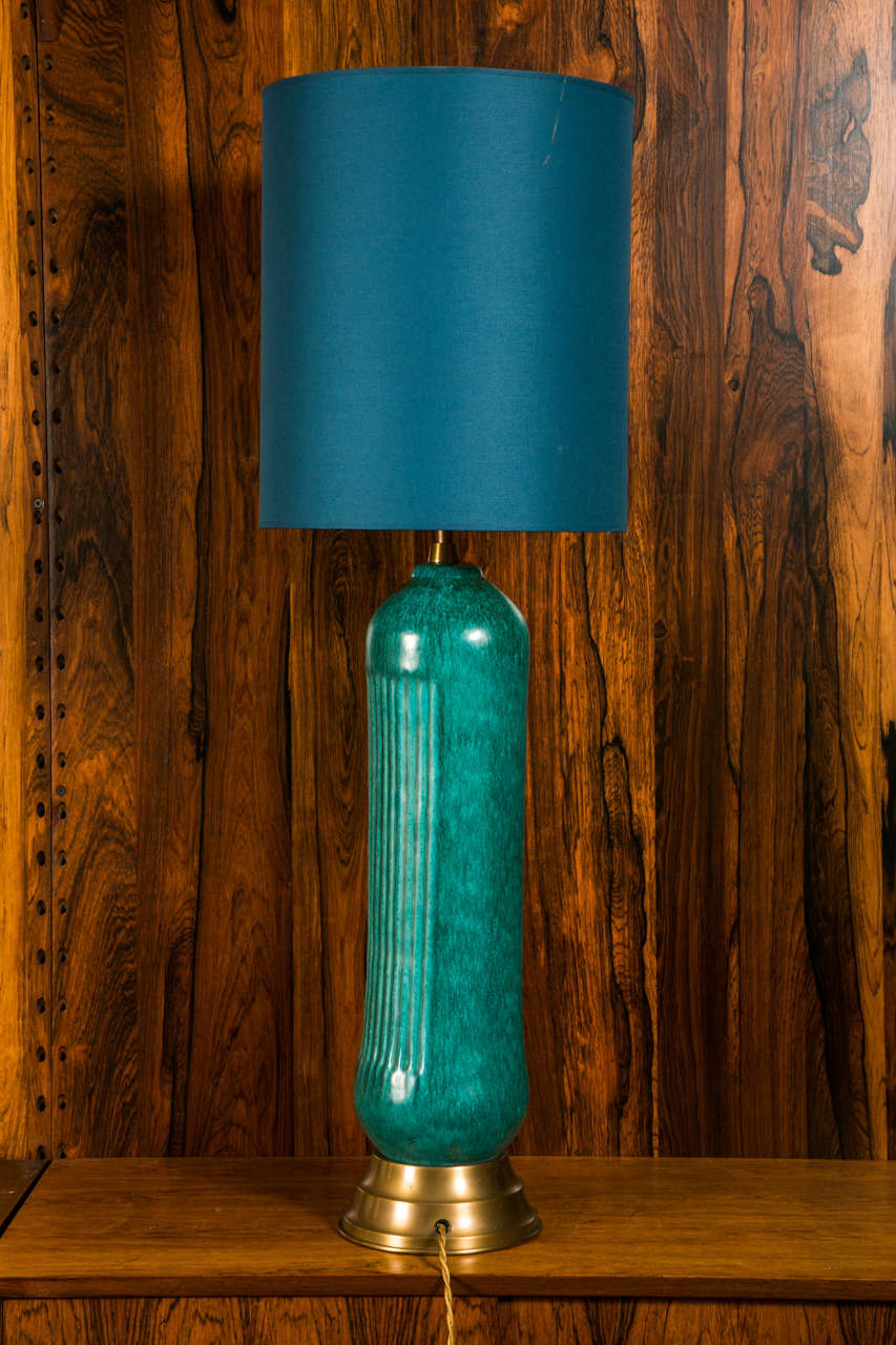 Tall Table Lamp in Turquoise Glazed Ceramic by Marcello Fantoni, Italy 1950 For Sale 1