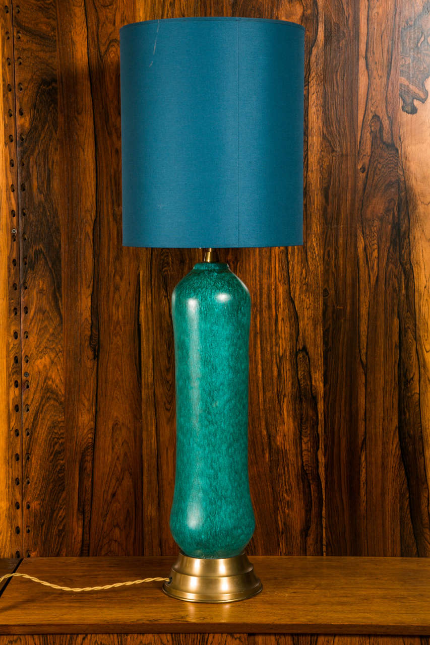 Tall Table Lamp in Turquoise Glazed Ceramic by Marcello Fantoni, Italy 1950 For Sale 2