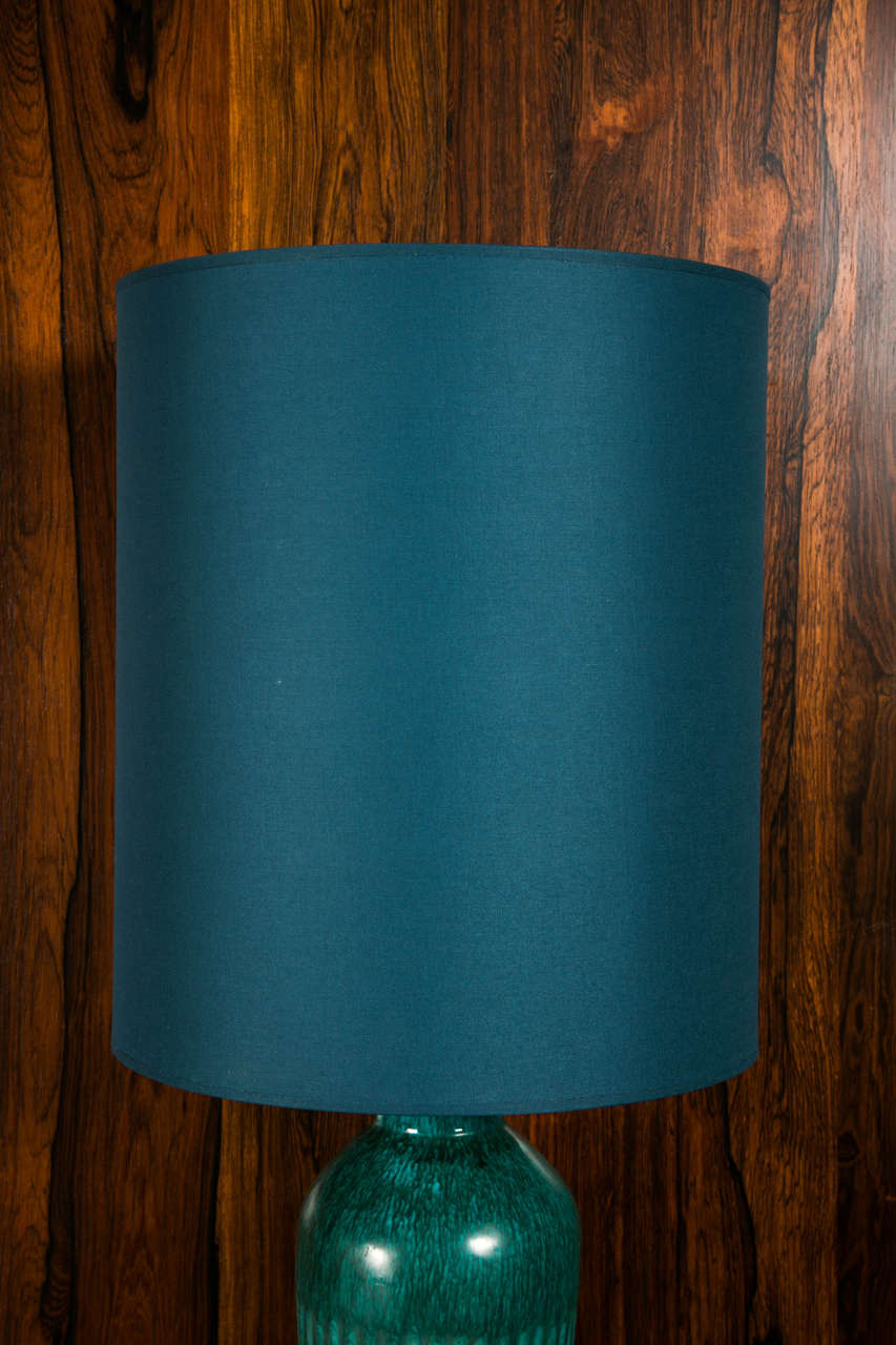 Tall Table Lamp in Turquoise Glazed Ceramic by Marcello Fantoni, Italy 1950 For Sale 3