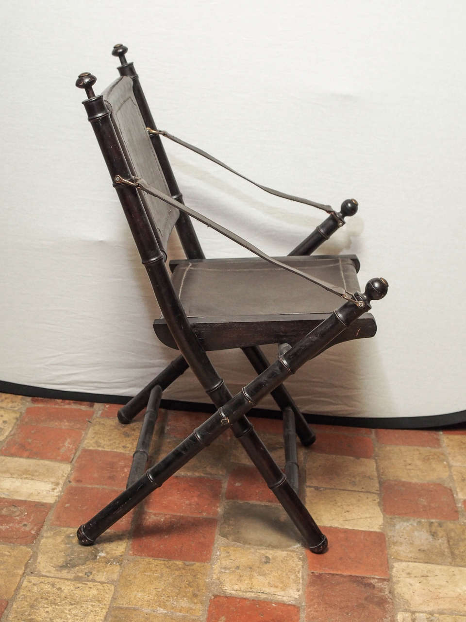 Iron 19th Century Leather Folding Chair