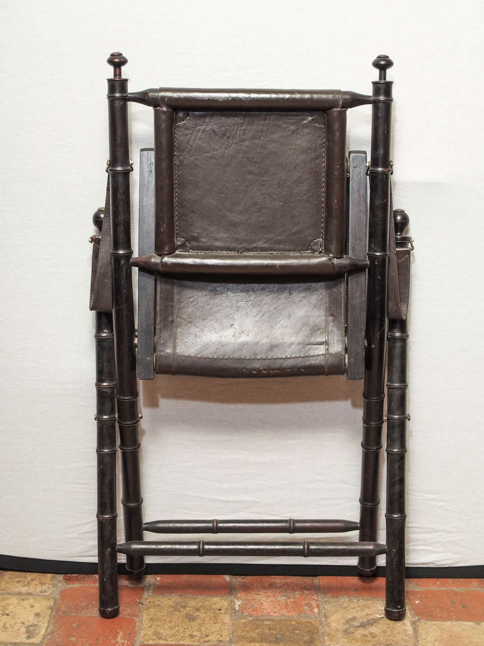 19th Century Leather Folding Chair 1