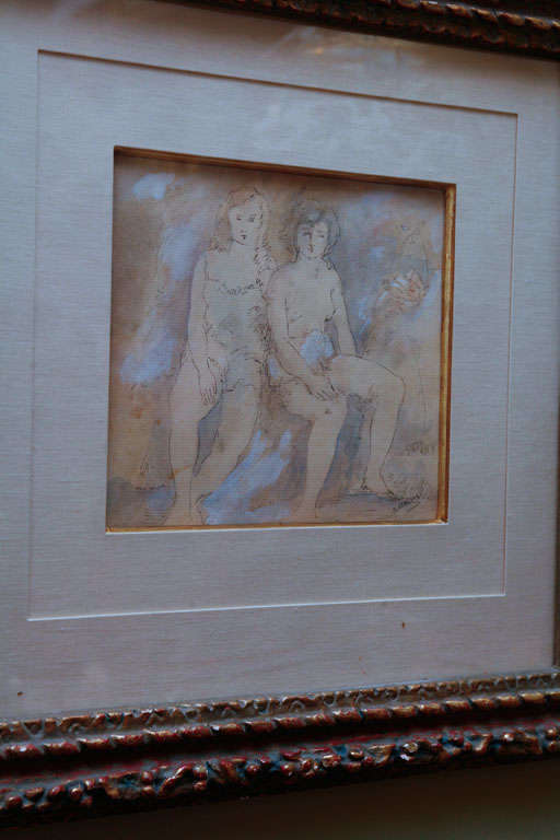 Drawing on paper by Jules Pascin. In carved gilt frame.