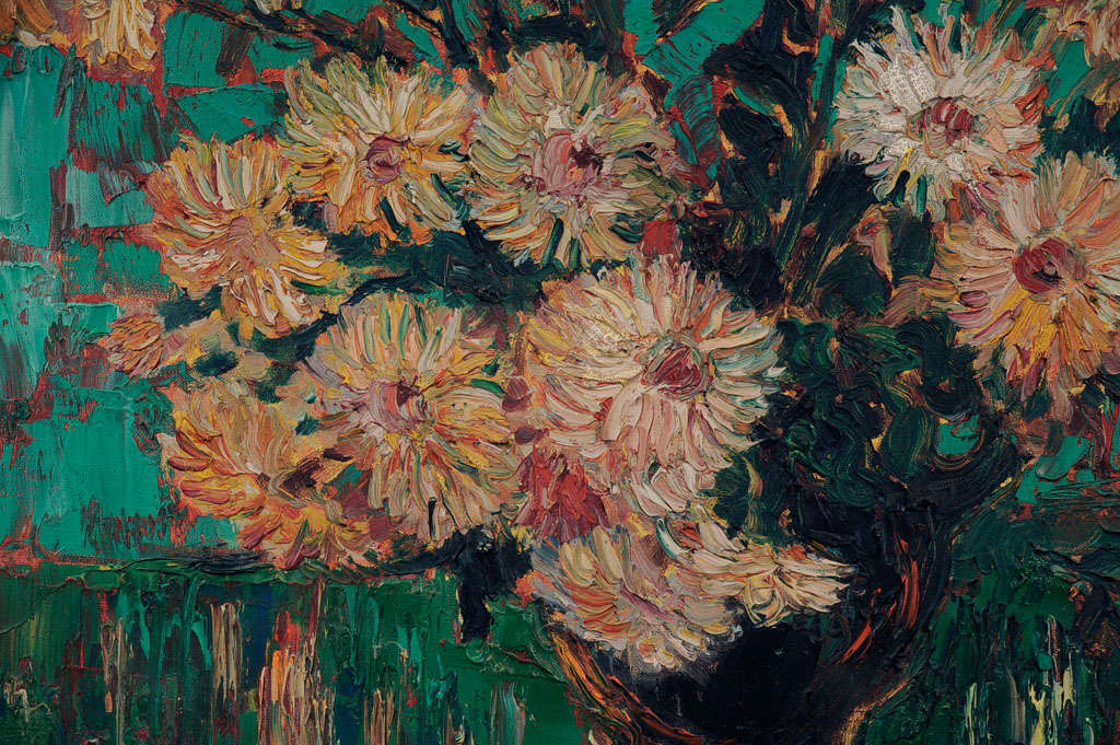 20th Century 1920's Oil on Linen Painting of Sunflowers by Dorian