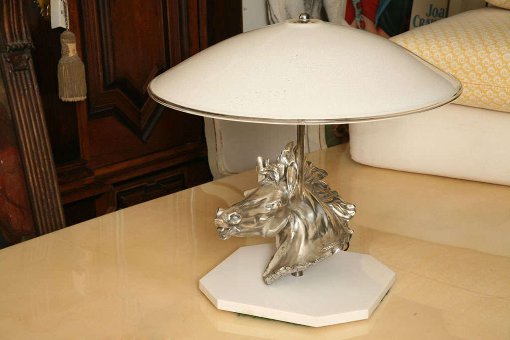 Italian Art Deco Horse Lamp with Murano Glass