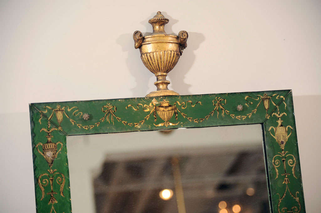 A Rectangular Green & Gilt Eglomise Decorated Mirror Frame.
