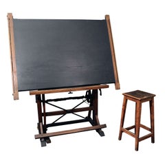Antique Drafting table with original stool from France 1928