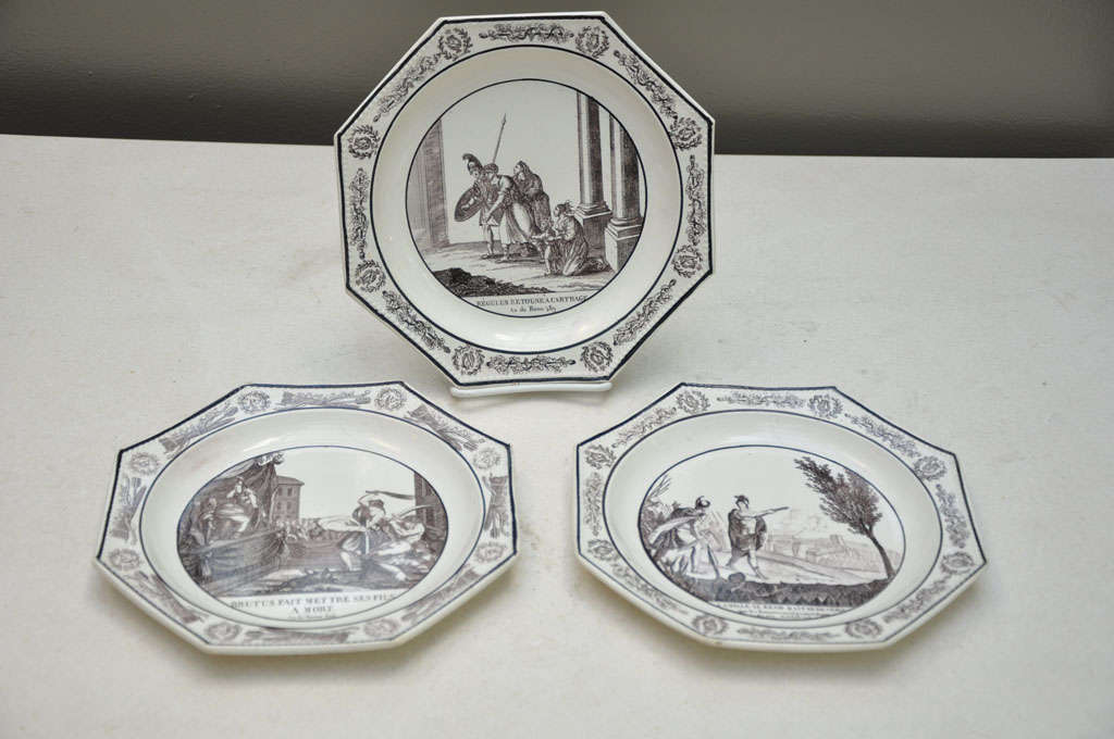 19th Century French Creil Octagonal Plates, set of 3