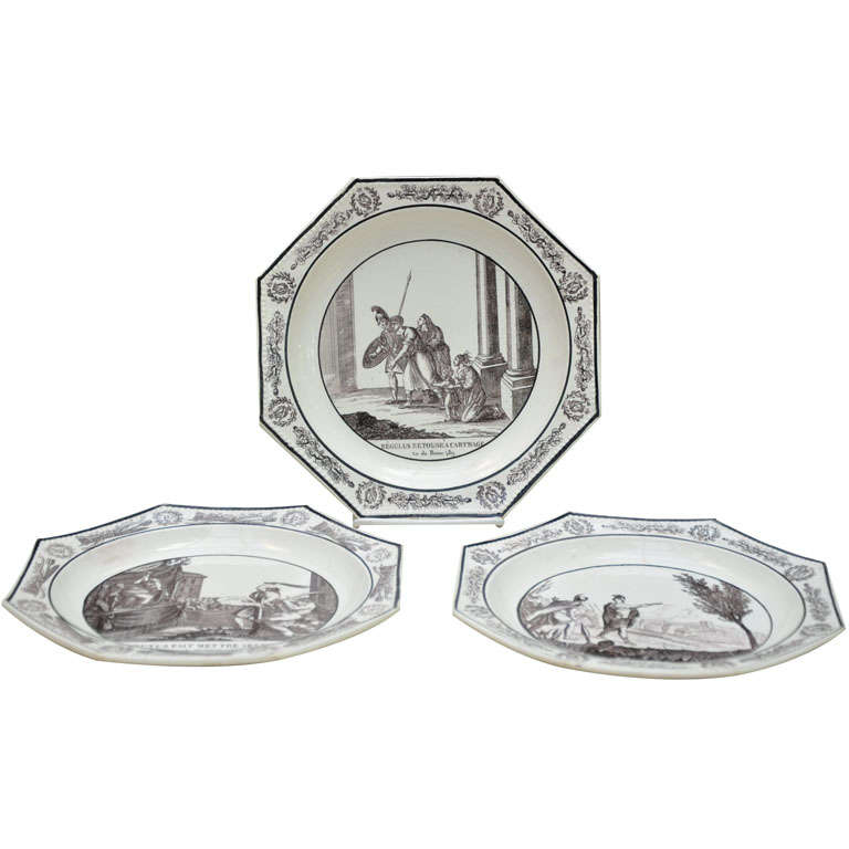 French Creil Octagonal Plates, set of 3