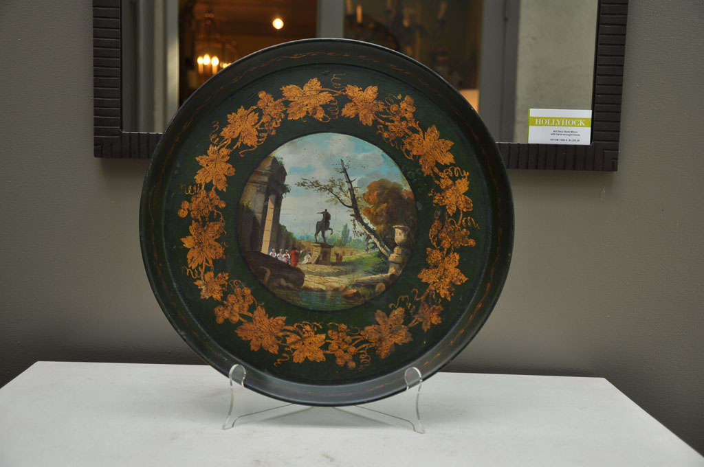 18th Century  French Tole Tray featuring a Horse Monument