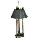 Antique Triple Bouillotte Lamp with Green Tole Shade