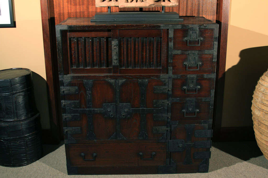 Lacquered Exceptional Japanese Choba dansu Office Chest For Sale