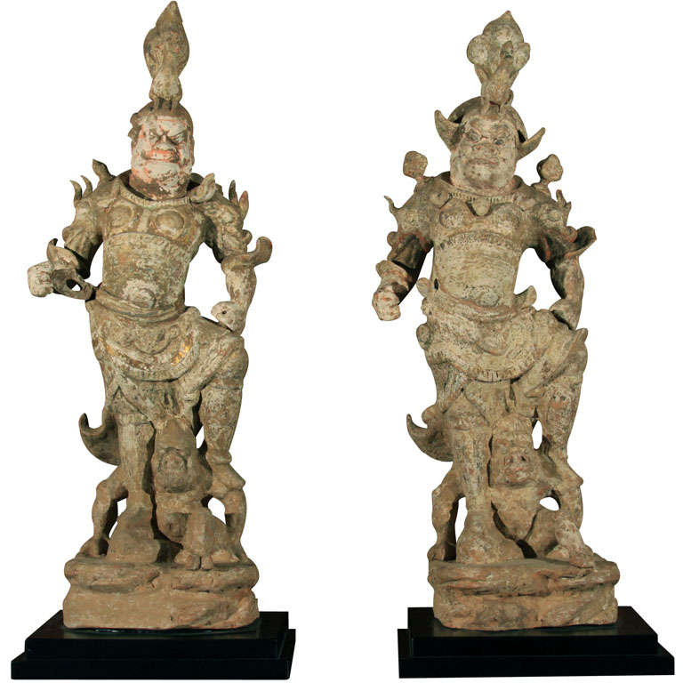 Pair of Chinese Tang Dynasty Lokapala (Guardian Figures) For Sale