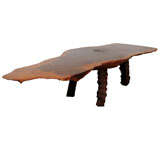 60’s artisan hewn log burled birds-eye maple coffee table